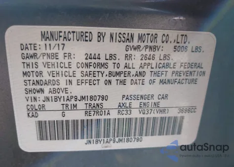 2018 Infiniti Q70 3.7 Luxe z USA, uszkodzony, nr VIN JN1BY1AP9JM180790